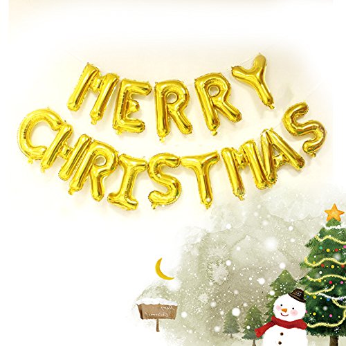 AuroTrends 16" Letters Merry Christmas Foil Balloons Party Decorative Balloons Gold 17280700030001