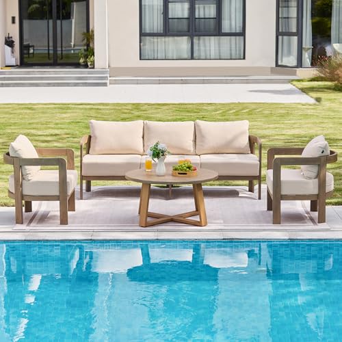 Patio Furniture Set, 4 Pieces Outdoor Furniture Patio Conversation Set with Washable Thick Cushions, Outdoor Couch Patio Sofa Set for Balcony, Porch,