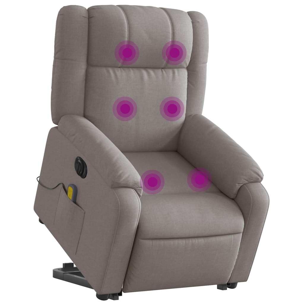 Sillón elevador eléctrico reclinable de tela gris con 6 puntos de vibración y función de elevación, cómodo con marco estable y control automático