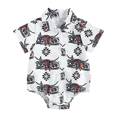 Image of Kayotuas Western Baby Boy Clothes Cowboy Shirt Romper Long/Short Sleeve Button Down Onesie Bodysuit Infant Gentleman Outfits
