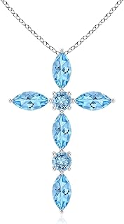 Natural Aquamarine Cross Pendant Necklace for Women,...