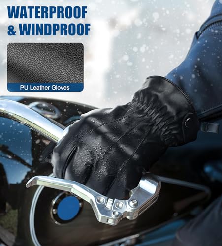 Aegend PU Leather Gloves for Men, Super Soft Warm Velvet Lining Full Hand Touchscreen Anti-Slip Driving Gloves - image 5