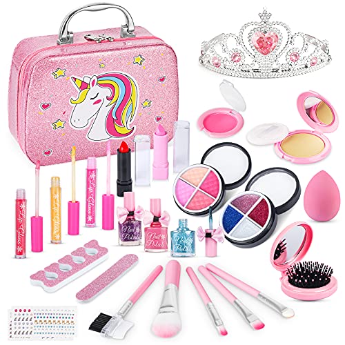 Kids Makeup Kit for Girls - 26 Pcs Washable Real Makeup Set for Kids, Children Makeup Kit for Little Girls Toddler Makeup Toys Girls Pretend Play Cosmetic Beauty Set with Cute Makeup Bag, Ideal Gift for 4 5 6 7 8 Years Old Girls