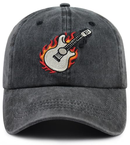 Gsspvii Guitar Gifts for Men Women Funny Embroidered Guitar Decor Hat Music Accessories Baseball Cap Birthday Music Gifts for Musicians Guitarist Friend Black