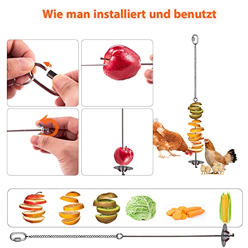 QUACOWW Hähnchen Obst und Gemüse Fütterungs Netzbeutel , 3 Stück Hähnchen Futterautomat, Edelstahl Feeder für Hähnchen… – Bild 6