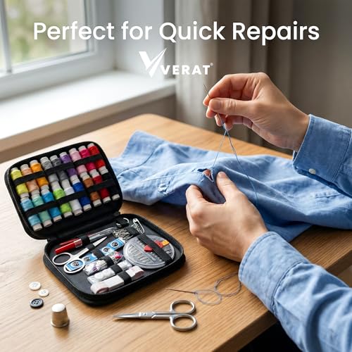 Image of 85 Pcs Sewing Kit with Box, Portable Sewing Supplies Set with 18 Thread Spools, Scissors, Needles, Tape Measure for DIY, Beginners, Adults, Emergency, Travel & Stitching Items Box for Home Ladies, Multipurpose, Travel