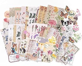 Aldieco 260pcs Vintage Scrapbooking Stickers Paper Pack, DIY Retro Journaling Supplies Stickers kit,Flowers Scrapbook Paper Accessories, Flowers Washi Paper Sticker (hualuokongshan)