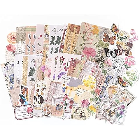Aldieco 260pcs Vintage Scrapbooking Stickers Paper Pack, DIY Retro Journaling Supplies Stickers kit,Flowers Scrapbook Paper Accessories, Flowers Washi Paper Sticker (hualuokongshan) Cover