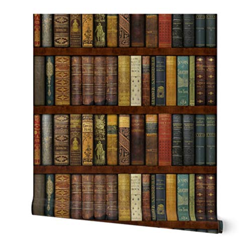 Peel & Stick Wallpaper Swatch - Library Shelves Photographic Victorian Old World Books Literary Book...