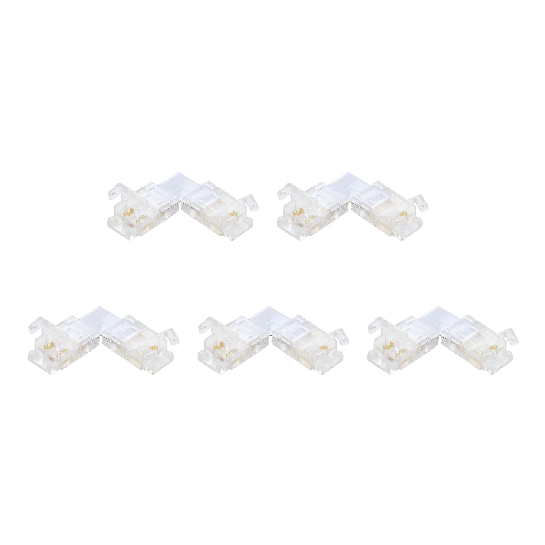 G.W.S® Solderless L Shape Corner Connectors, for 8mm Wide 2 Pin Single Colour LED SMD Strip Lights, Pack of 5