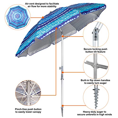 Blissun 7.2' Portable Beach Umbrella With Sand Anchor thumb #1