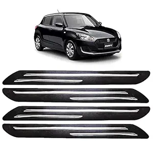 Fabtec Bumper Protector Guard Double Chrome Strip for Maruti Swift 2018 (Set of 4) Black (Double Chrome Strip)