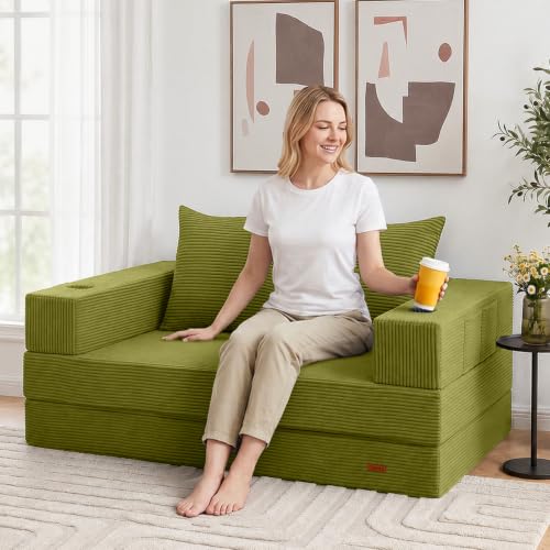 Image of COMAX Futon Sofa Bed, Convertible Sofa Bed, Folding Boneless Couches | Low-Profile Boneless Couch for Living Room, 11.8 inch H Low Seat Small 59 inch Foldable Floor Sleeper Mattress Lounge Space‑Saving