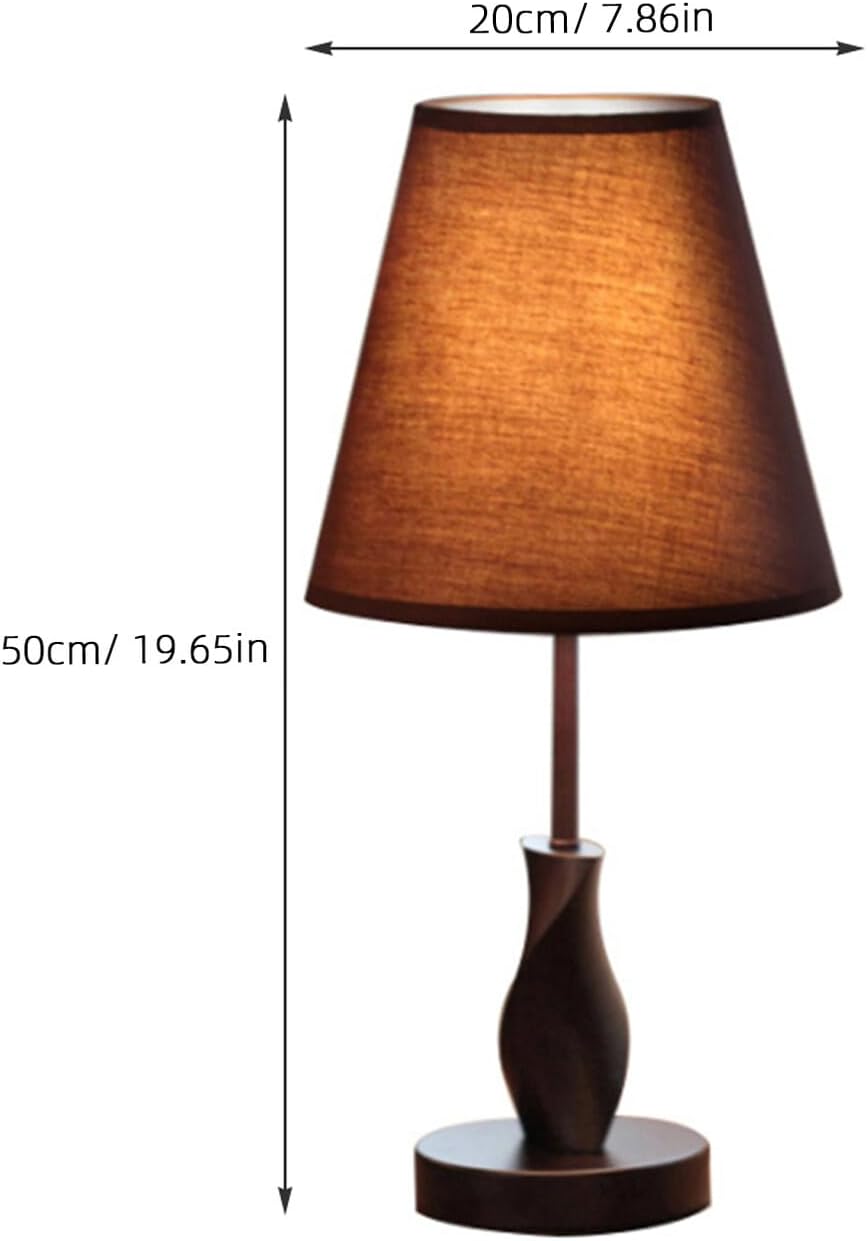 Modern Simple Wood Cloth Desk Lamp Brown Fabric Shade Creative Table Lamp for Bedroom Living Home Office with US Plug No Bulb