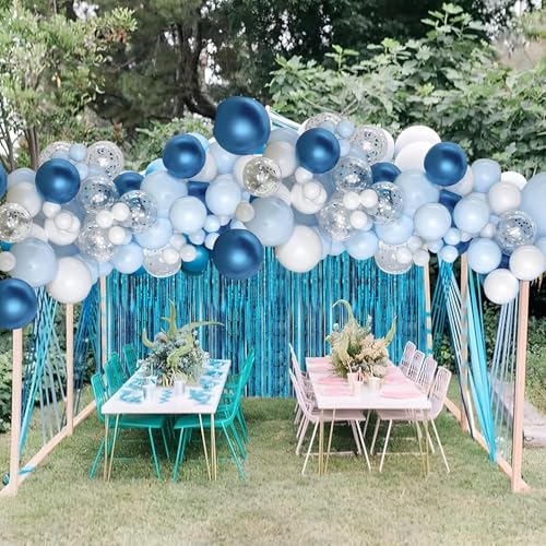 Image of 2 Pack Baby Blue Foil Fringe Curtains Door Streamers Party Decorations 3.3 x 8.2 ft, Tinsel Curtain Fringe Backdrop for Parties, Door Fringe Birthday Streamers, Photo Booth Backdrops, Party Decor