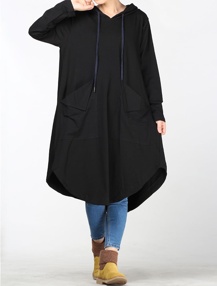FTCayanz Robe tunique midi à manches longues avec poches pour femme