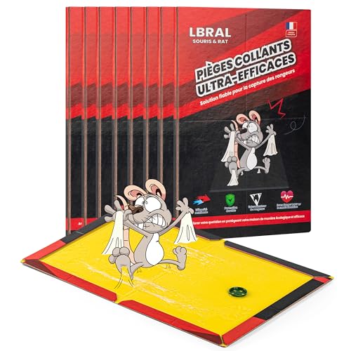 Lot de 8 Pièges à Souris Collants Ultra-Adhésifs – Plaques de Glu Extra-Fortes & Non Toxiques – Utilisation Intérieure/Extérieure – Facile à...