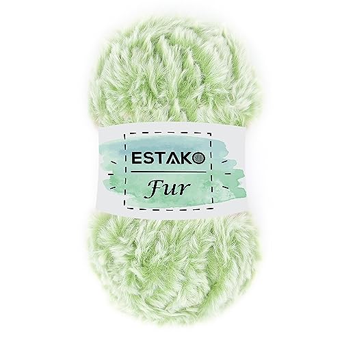 Estako Fur, 100% Polyester Faux Fur Yarn, Super Chunky Fluffy, Green