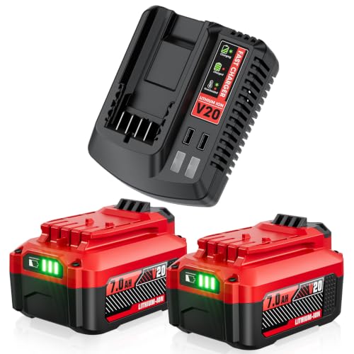 New Upgraded 20V 7.0Ah Replacement for Craftsman 20V Battery and Charger V20 Lithium Ion Batteries Compatible with CMCB204 CMCB206 CMCB202 CMCB201 Cordless Power Tools