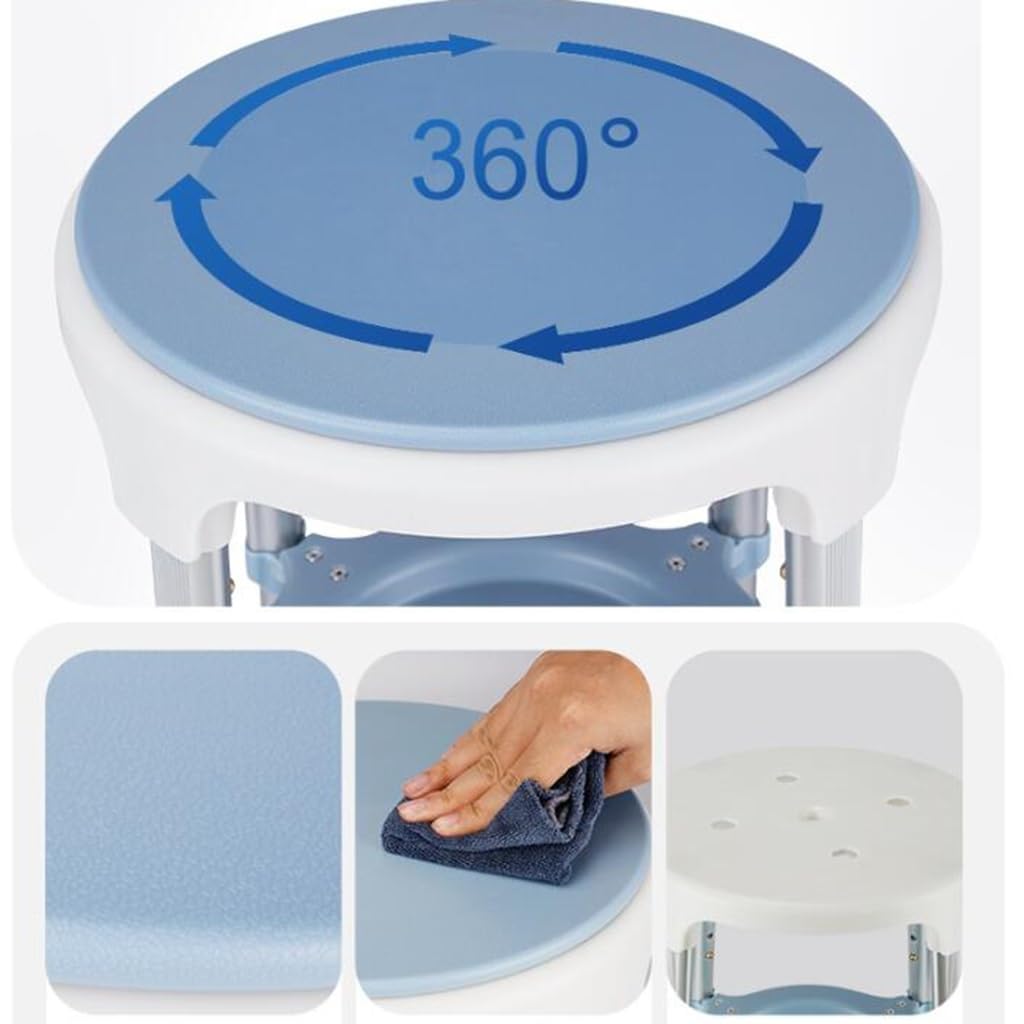 Silla de Ducha giratoria Ajustable de 360° con Bandeja de Almacenamiento para Personas Mayores y discapacitadas, Taburete de bañera para Mayor Movilidad y Comodidad.
