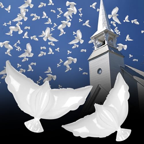 Image of 4PCS White Dove Balloons and 35PCS Memorial Balloons to Release in Sky Memorial Balloon for Release Happy Heavenly Balloon for Condolence, Funeral, Anniversary, Remembrance Services