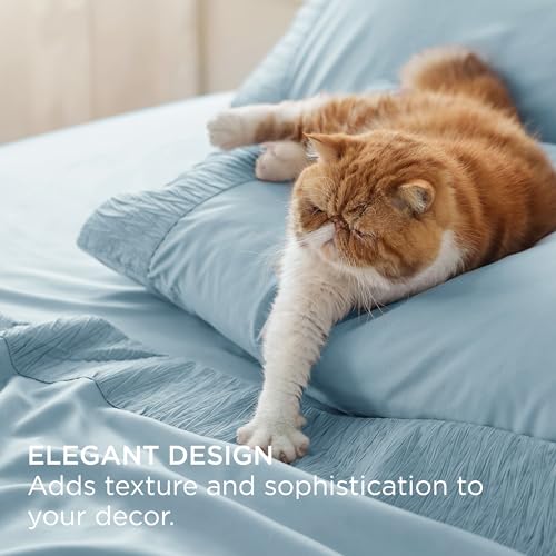 Image of Bedsure Queen Sheet Set - 4 Pieces Soft Queen Size Sheets - Breathable & Cooling - Hotel Luxury - Easy Care Polyester Microfiber Bedding for Women, Men, Light Blue