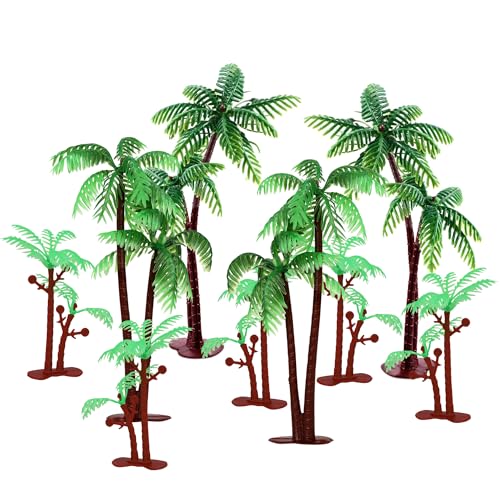 Rsstarxi 10 Pack Palm Tree Cake Topper Plastic Green Palm Tree Coconuts Cupcake Toppers Summer Beach Theme Palm Tree Decorations for Hawaii Baby Shower Birthday Party Cake Decorations