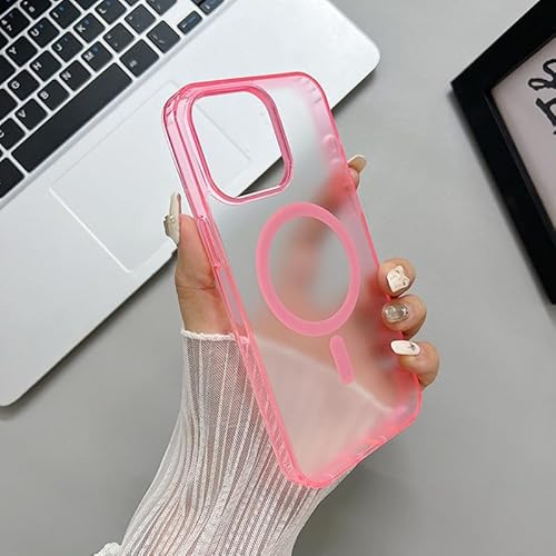 いphone13 Mini MagSafe対応 衝撃吸収 指紋つかない 透明仕上げ 2層構造 さらさら手触り アイフェイス13 Miniカバー 黄ばみなし 丈夫 耐久性 つや消し 滑らない アクリルケース 四隅?化保護 シリコン(ピンク)