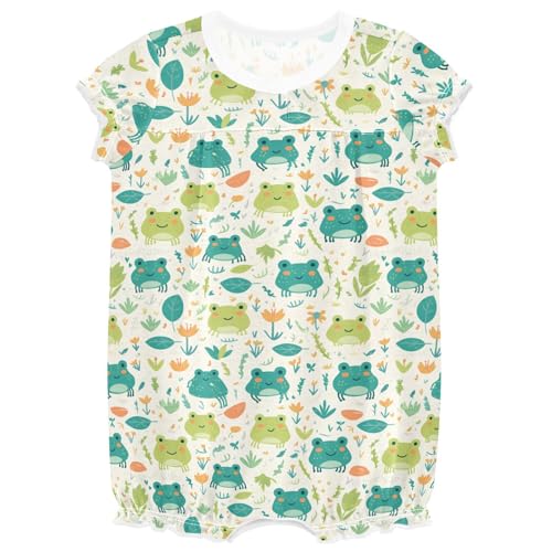 Barboteuse bulle nouveau-né fille en coton vert avec volants