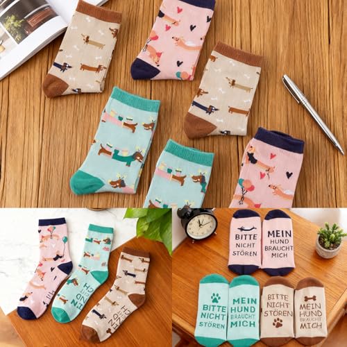 Tantanbear 3 Paar Dackel Socken, Socken Hundemotiv 36-45, Dackel Geschenke mit Witzige Spruch und Dackelmotiv für Teenager Erwachsener Herren Damen