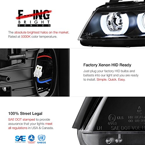 [For 2006-2008 Bmw E90 E91 3-Series Adaptive Afs Xenon Hid Model] Oled Neon Tube Black Projector Headlight Headlamp Assembly, Driver & Passenger Side #TOP19