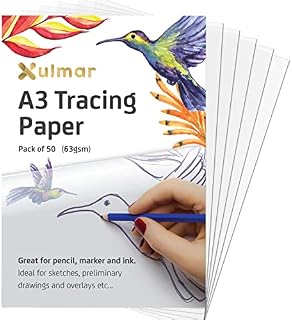 Xulmar Tracing Paper A3 63 GSM - Pack of 50 Sheets Tracing Paper for Sewing Patterns, Drawing Overlays & Sketching on Art Paper & Sketch Book