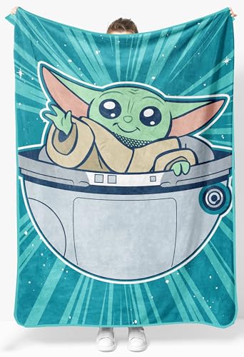Jay Franco Kids Plush Throw Blanket – Soft & Cozy Fleece Throw for Bedroom & Couch Décor, Official Licensed Product, Teal - Mandalorian, 46x60 - Throw Blanket