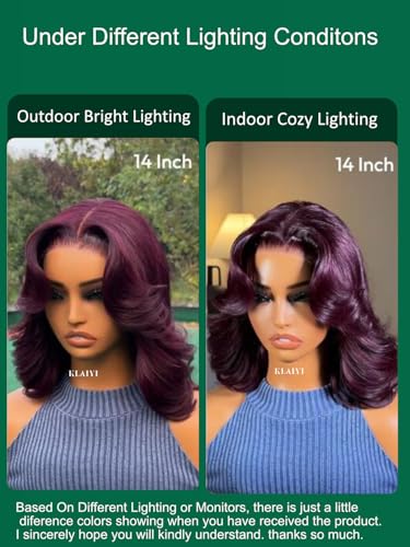 Image of KLAIYI Black Cherry Bob Loose Body Wave Precut 7x5 HD Lace Front Wigs Human Hair Glueless Bye Bye Knots Drawstring Red Burgundy Wig with Curtian Bang Pre Plucked Bleached Ready to Put On And Go 14Inch