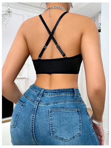 SweatyRocks Women's Sheer Mesh Halter Bra Wireless Criss Cross Light Support Bralettes2