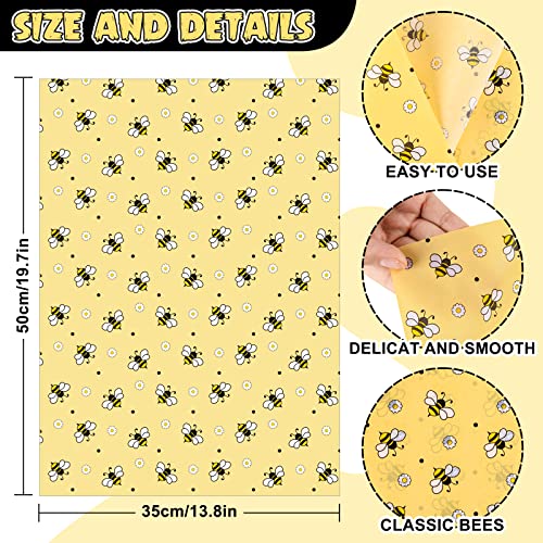 Whaline 100 Sheet Bee Tissue Paper Honeybee Summer Daisy Flower Pattern Gift Wrapping Tissue 13.8 X 19.7 Inch Summertime Light Yellow Tissue Paper For Birthday Baby Shower Party Craft Gift Packing #TOP1