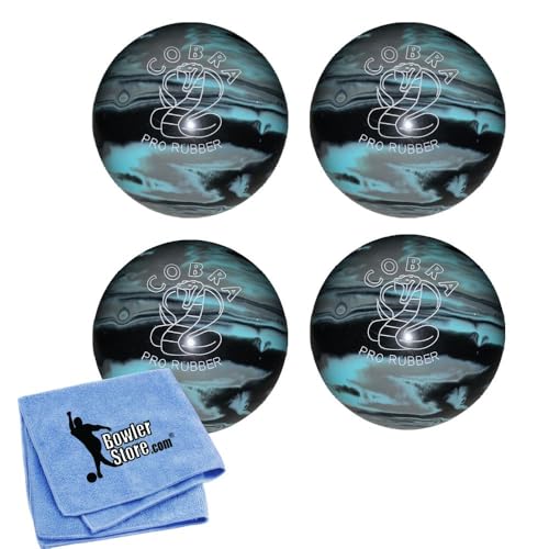 EPCO Candlepin Bowling Balls - Cobra Pro Rubber - Black, Light Blue & Grey (4 1/2 inch- 2lbs. 7oz.) 4 Balls