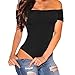 Eiffel Women's Short Sleeves Off Shoulder Stretchy Bodysuit Bodycon Tops Black, Medium