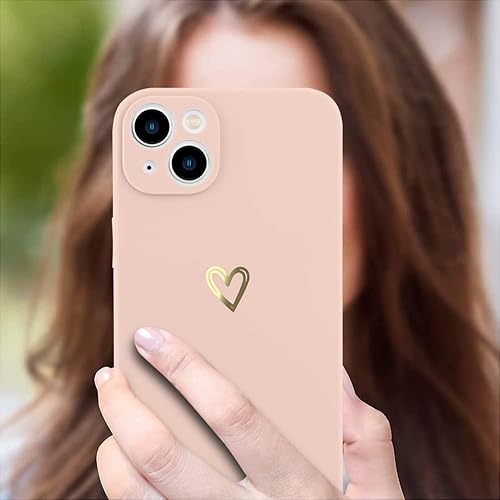 Miniatura 6 de Funda compatible con iPhone 14 Plus de 6.7 pulgadas para mujeres y niñas, bonito patrón de corazón dorado con soporte de mano para muñeca, delgada,