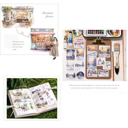 180PCS Washi Paper Travel Sticker Set Season Scenery Stickers for Scrapbooking Traveller Journals Planners Calendar Art Project Arts Crafts Junk Bullet Journaling Water Bottles Scrapbook - Image 5