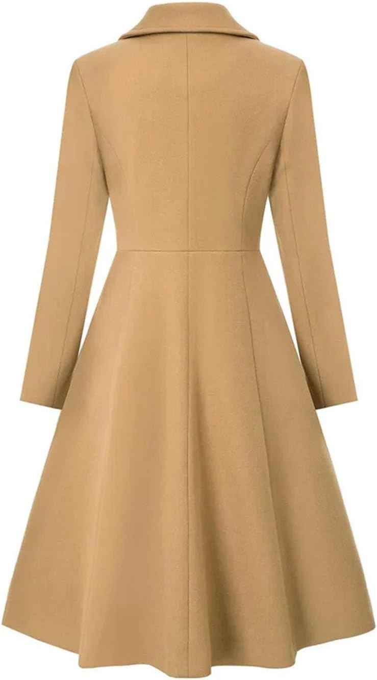 Women's Trench Coat Lapel Slim High Waist Double Long Sleeves A-Line Overcoat