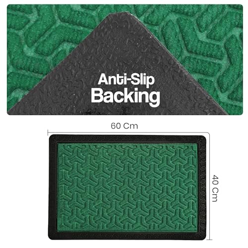 Image of Yellow Weaves 1 Pc Door Mat for Home Entrance, Outdoor Rubber Mat - Non-Slip, Anti Skid Foot Mat, Dirt Trapper, Heavy-Duty, Weather-Resistant, Waterproof Doormat (40x60cms, Geometric, Green Color)
