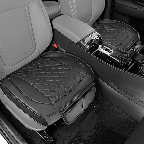 Image of Motor Trend Car Seat Cushion, 2 Pack - Diamond Stitched Faux Leather Seat Covers for Cars Trucks SUV, Black Padded Car Seat Covers with Storage Pockets, Premium Automotive Seat Covers for Front Seats