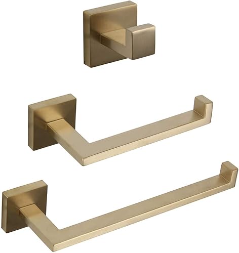 Miniatura 1 de GERZWY Juego de herrajes para baño de 3 piezas, soporte para papel higiénico, anillo de toalla y gancho para toallas montado en la pared PVD