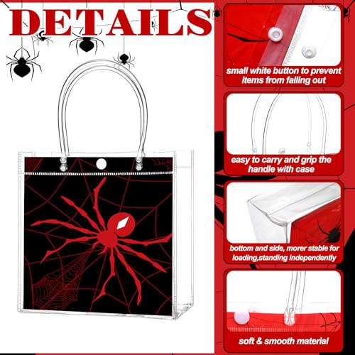 Image of Teenyyou 24 Pcs Spider Party Favor Bags Bulk Spider Web Clear PVC Goodie Reusable Transparent Treat Snack Cookie Candy Bags with Handles for Birthday Party Supplies