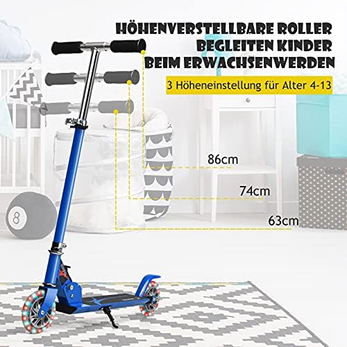 3. Bild von GOPLUS Roller Kinder ab 4 Jahre, Scooter Kinder mit LED Rädern und Hinterradbremse, Tretroller Kickscooter höhenverstellbar klappbar bis 70 kg belastbar für Mädchen Jungen