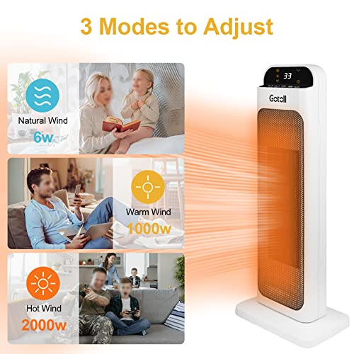 Gotoll Keramische ventilatorkachel met afstandsbediening, PTC-keramische verwarming, 3 standen, oscillatie, elektrische verwarming met timer, led-display, oververhittings- en kantelbeveiliging, elektrische kachel voor binnenruimte - Afbeelding 4