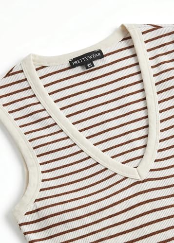 Image of Prettywear Deep V Neck Tank Tops for Women 2026 Summer Fashion Clothes Sexy Casual Ribbed Fitted Sleeveless Going Out Tops