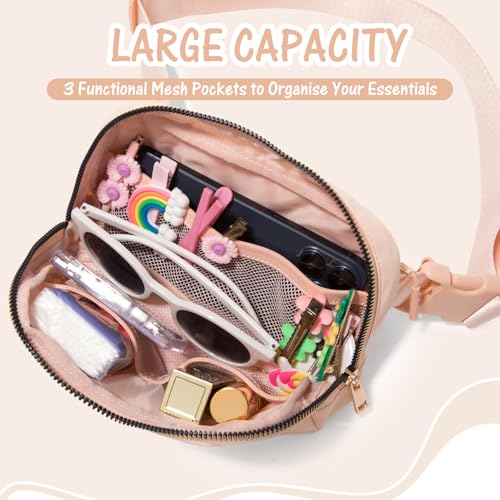 Image of Personalized Initial Crossbody Bag Fanny Pack Purse For 6-12 Year Old Girl, Teen Sister Daughter, Coral Pink-M