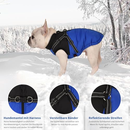 Wunive Hundemantel Hundejacke Winter Wasserdichter Hundemantel Kleiner Hundemantel Welpen Harness Hundemantel Warme Hundejacke Hundemantel mit Geschirr Built in 2 in 1 für kleine mittlere große Hunde